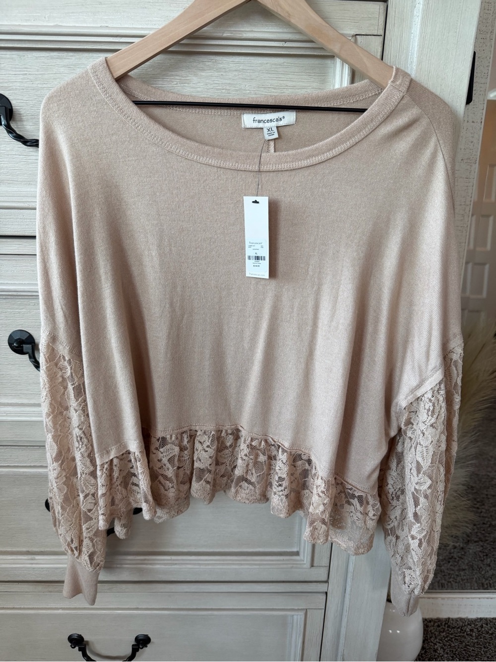 Francesca's Blush Beige Ribbed Scoop Neck Top